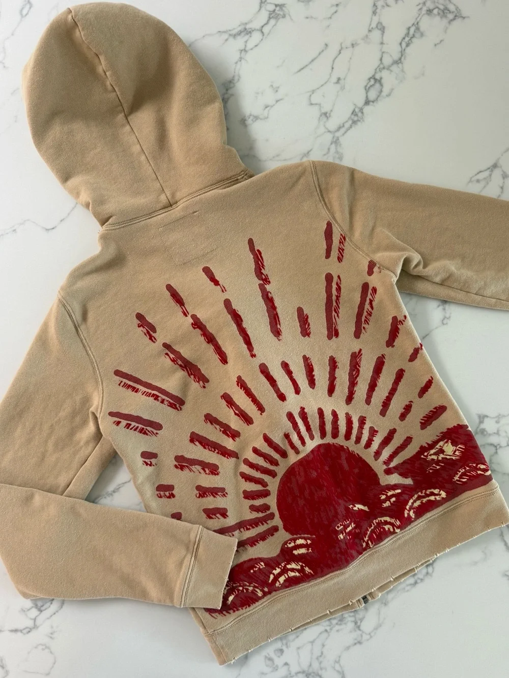 Free People We The Free Sun Graphic Zip-Up Hoodie - Tan/Red - Size Small